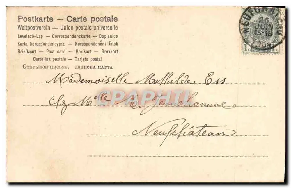 Jeune couple en tenue folklorique dans un champ — éditeur Augustin, n° 760 - Verso