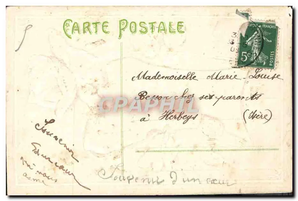 Flores — carta postal com rosa — Marcel D. - Verso
