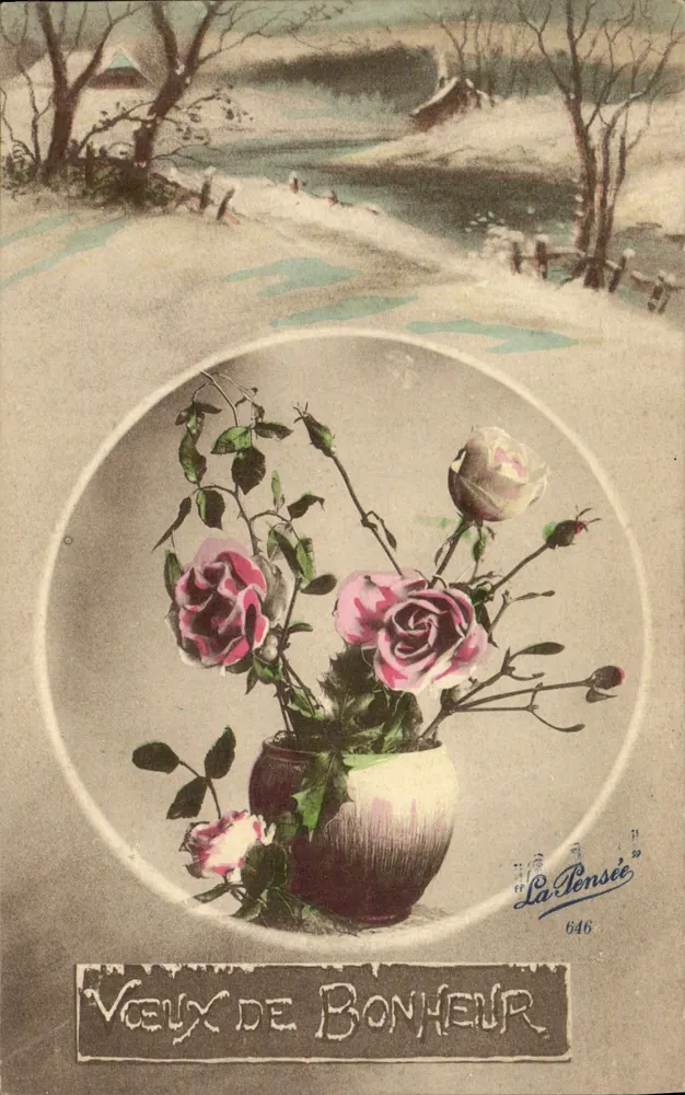 Współczesne życzenia — Róże w słoiku — La Pensée, n° 646 - Awers