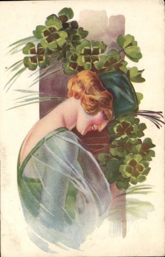Frau inmitten von Kleeblättern — Illustration — Französische Produktion - Vorderseite