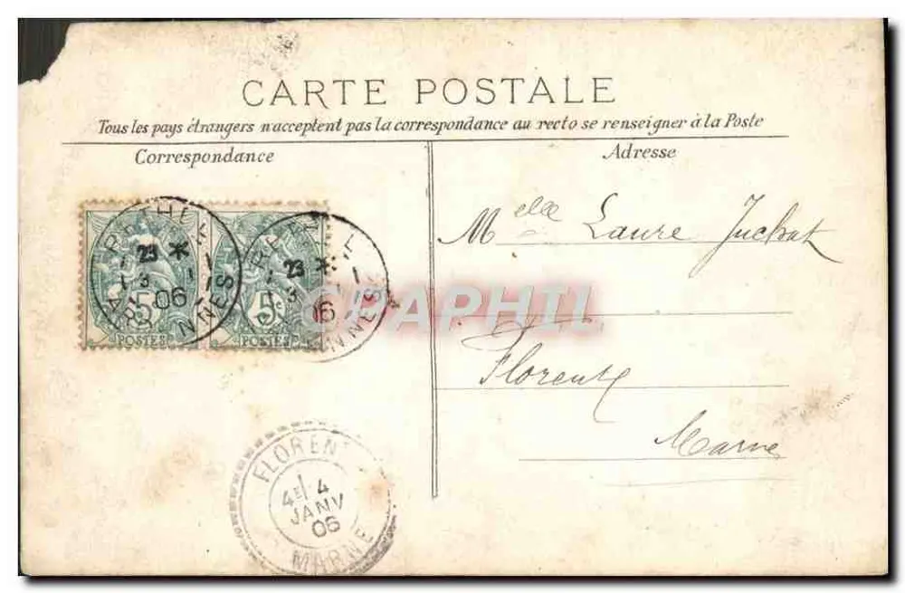 Jeune femme en robe brodée — tenant un grand bouquet de fleurs — éditeur anonyme, n° 52 - Rückseite