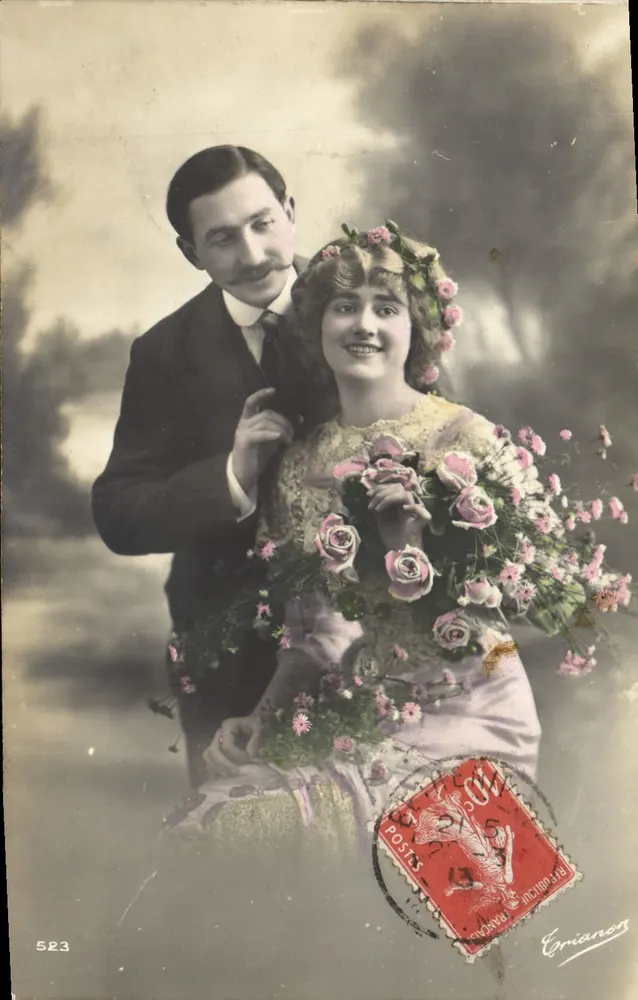 Paar im Freien — Studiofoto — Verlag Émianes, Nr. 523 - Vorderseite