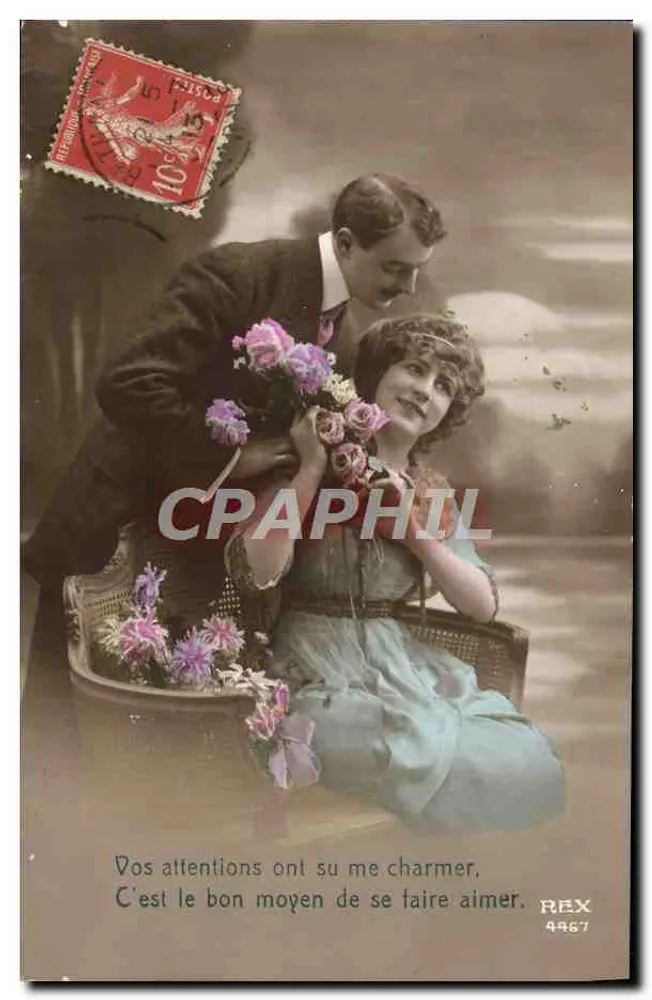 Coup de cœur — junges Paar mit Blumenstrauß — REX 4467 - Vorderseite