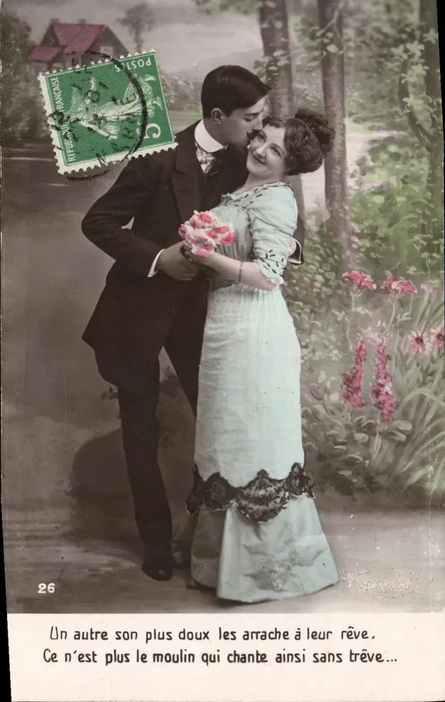 Liebendes Paar — Garten-Szene — Verlag R. Kervaud, Nr. 26 - Vorderseite