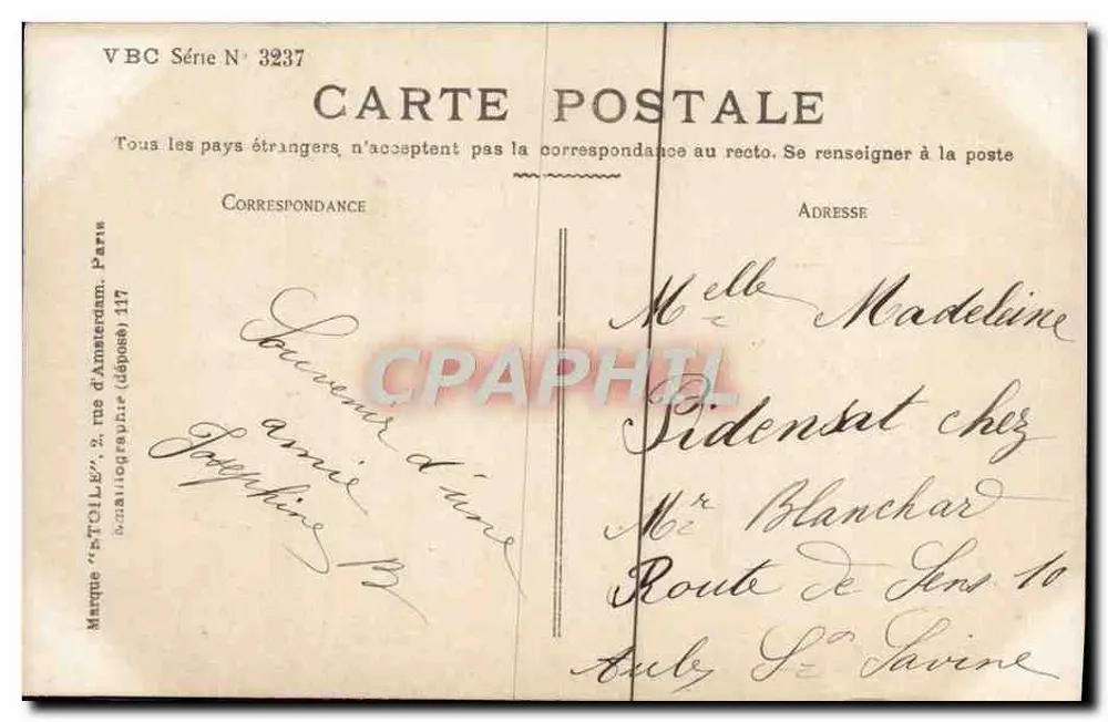 Róże z motywami — seria VBC N° 3237 — znak "B-TOLLÉ" - Rewers