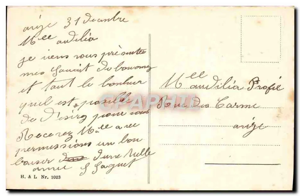Buquê de louro em um vaso — Boa Ano — H. & L. Nr. 1023 - Verso