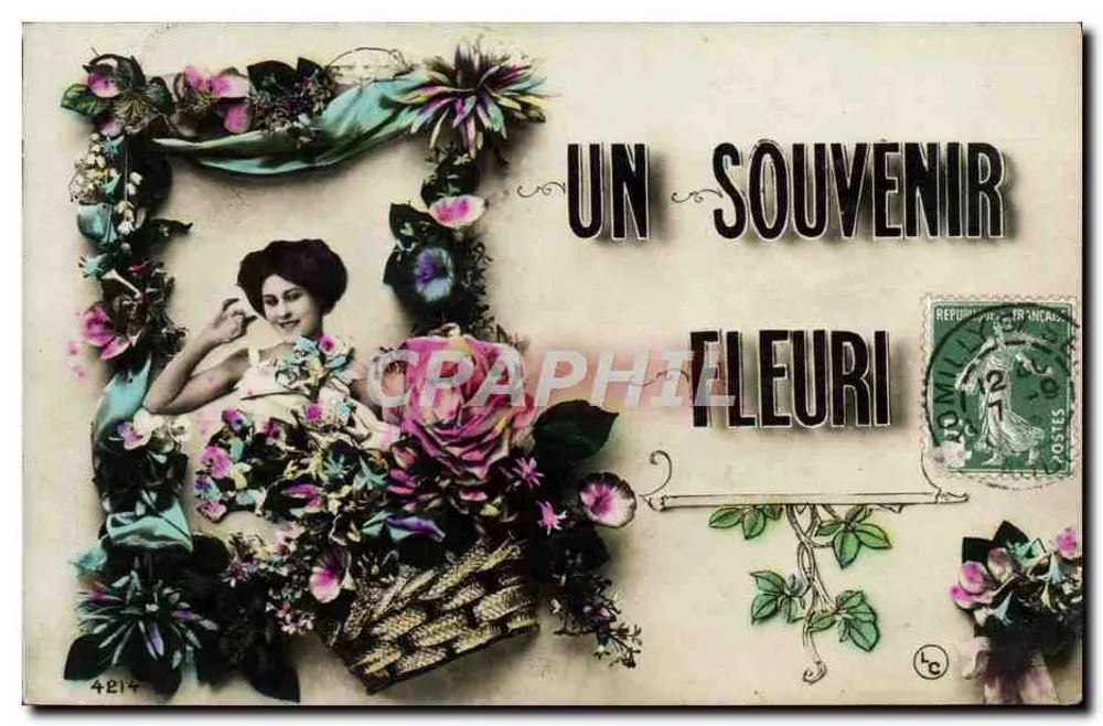 Frau in einem Blumenkorb — Ein Blütenmemento — Verlag LC, Nr. 4214 - Vorderseite