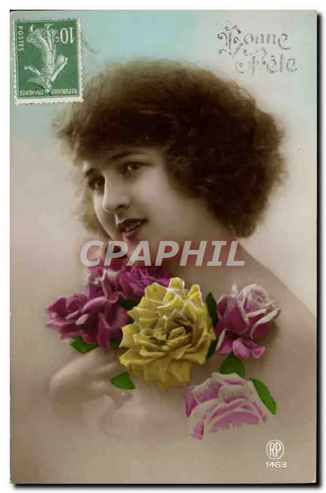 Frau mit Rosen — Frohe Geburtstagskarte — Bonne Époque, n°1463 - Vorderseite
