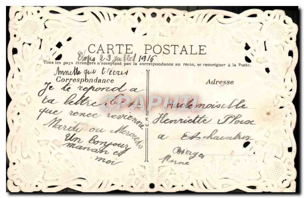 Amizade — Pequenas flores, ditas por mim — Carta postal - Verso
