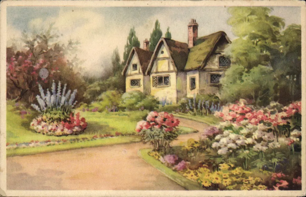Château de style Tudor — jardin fleuri — éditeur imprimeur non visible - Frente