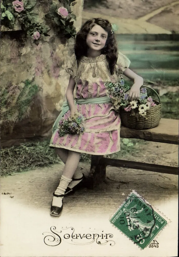 Menina com cesta de flores — Lembrete — Editor: C. Béral, n° 3543 - Frente