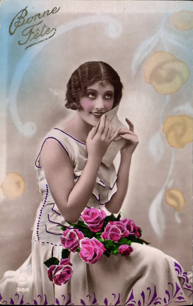 Junge Frau mit Rosen — Frohe Geburtstagskarte — P.C. Paris Nr. 3188 - Vorderseite