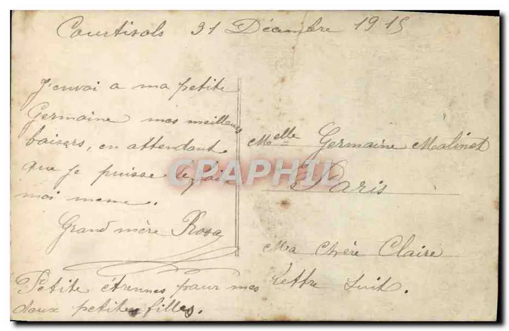 Fille à la table — décor de houx et de gui — éditeur 'C. P. A. PHIL' n° 2085 - Verso