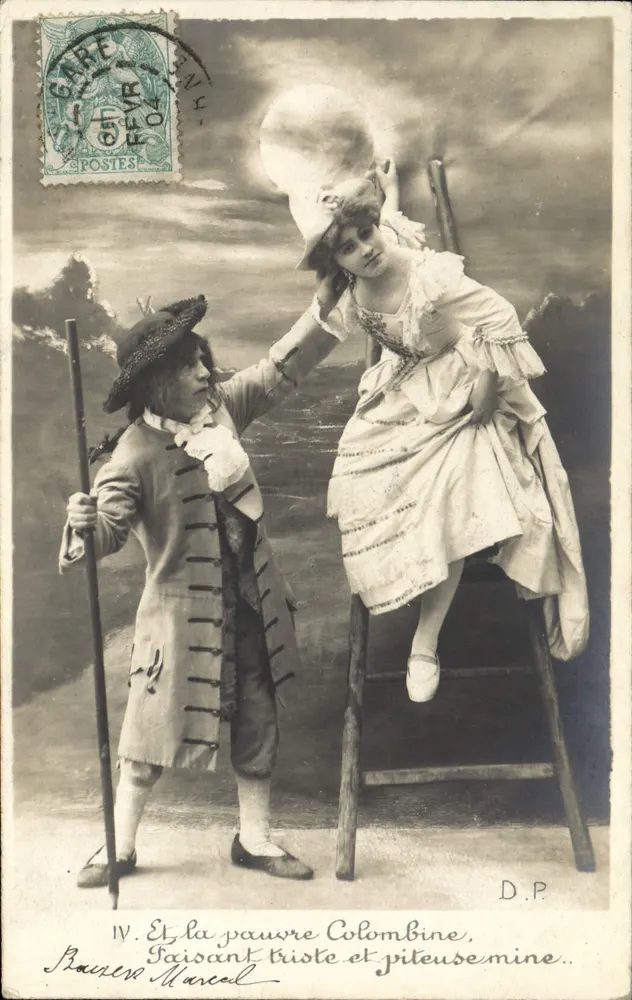 Colombine und der arme Mann — Theater-Szene — D.P. (Désiré P. ?) — Serie IV - Vorderseite