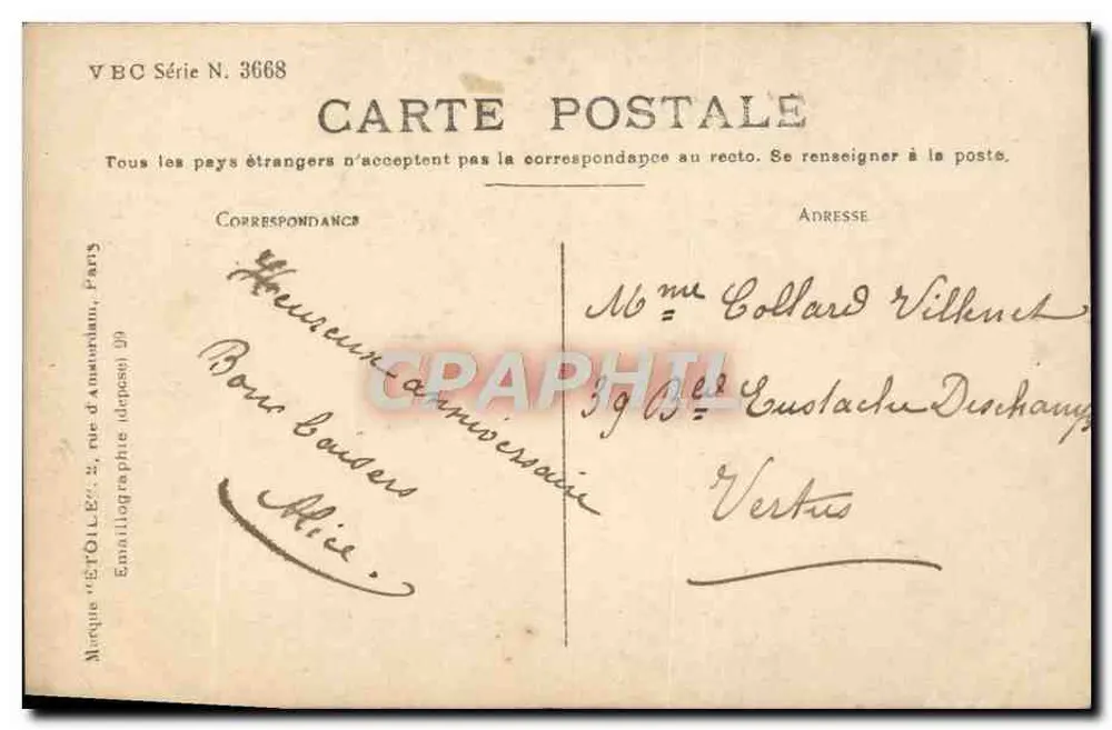 Junge Frau in langer Robe und Hut — hält einen Blumenkorb — Verlag VBC Serie N. 3668 - Rückseite