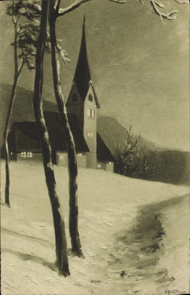 Igreja nevada — pintura de André Bertignan — Série 21 - Frente