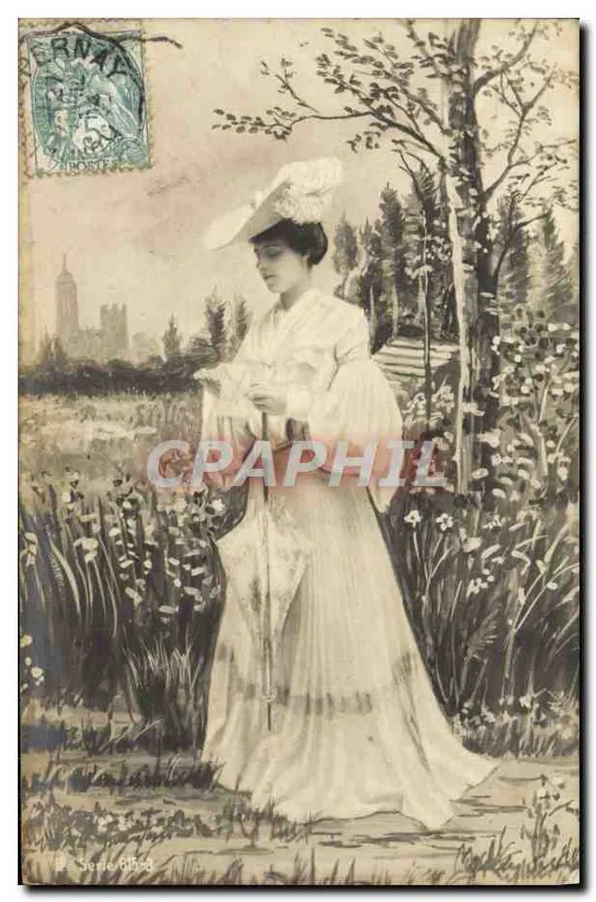 Frau in weißem Kleid im Garten — Serie 6153 — Verlag A. Bosters - Vorderseite