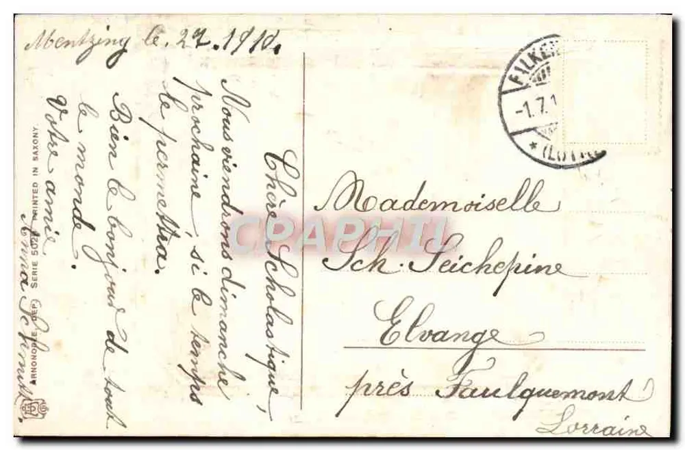 Lächelnde junge Frau — mit Rosenstrauß — Verlag Arnhofe (Serie 507) - Rückseite