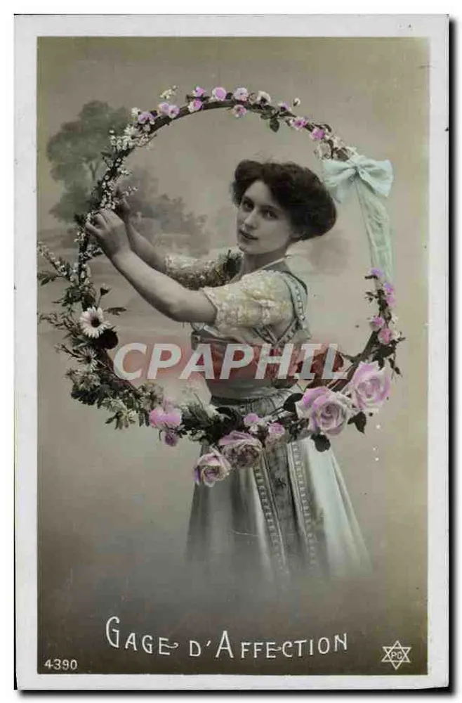 Frau mit Blumenkrone — Zeichen der Zuneigung — anonymer Verlag, Nr. 4390 - Vorderseite