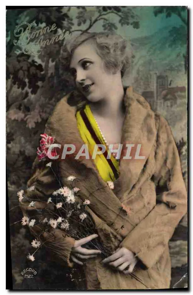 Junge Frau in Pelzjacke — mit Blumenstrauß — von RECORD n°2822 veröffentlicht - Vorderseite