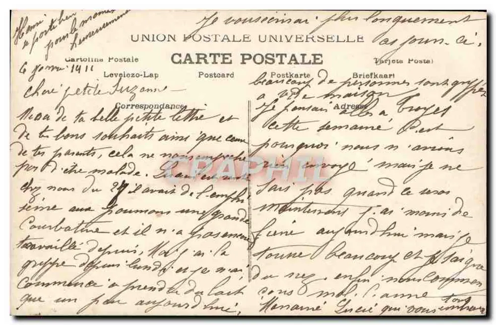 Frau in Kleid und Pelz mit Blumenstrauß — Frohe Neujahr — J. Angruer, Paris, n° 1004 - Rückseite