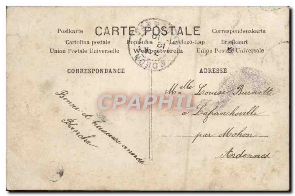 Frau in einem lilafarbenen Kleid mit einem Rosenstrauß — M.F. Paris — n°340 - Rückseite