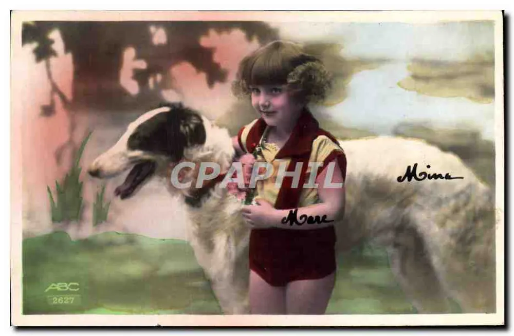 Mädchen und Hund — Garten-Szene — Verlag ABC Nr. 2627 - Vorderseite