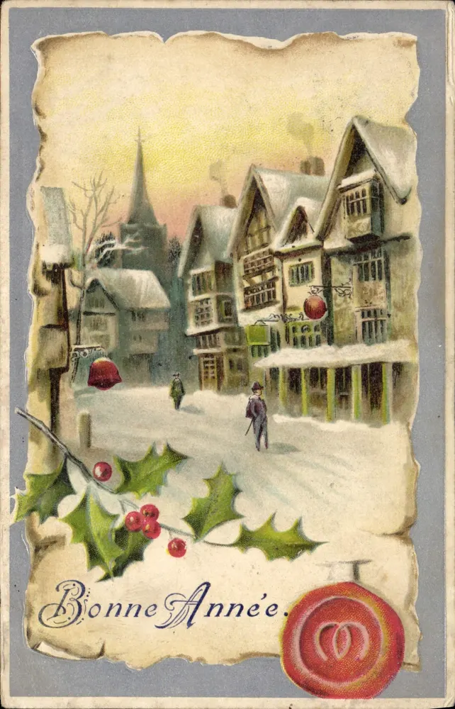 Schneegestelltes Dorf — Winterlandschaft — unbekannter Verlag, Seriennummer nicht sichtbar - Vorderseite