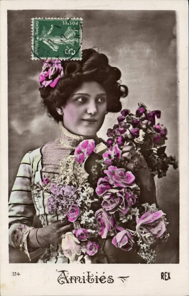 Frau mit Rosenstrauß — Freundschaften — REX, n°314 - Vorderseite