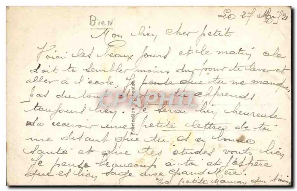 Enfant près d'une fenêtre — carte postale ancienne — éditeur inconnu - Verso
