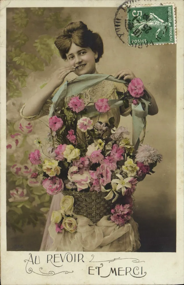 Junge Frau mit Blumenkorb — Auf Wiedersehen und Dank — anonymer Verlag, n° 356 - Vorderseite
