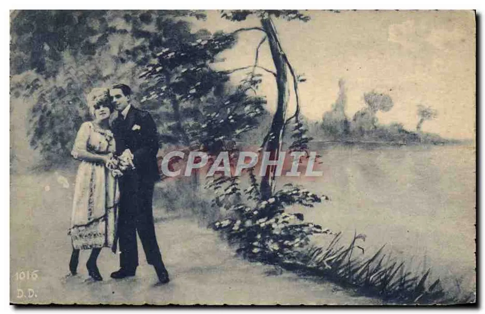 Paar, das sich am See umarmt — romantische Szene — D.D. n° 1016 - Vorderseite