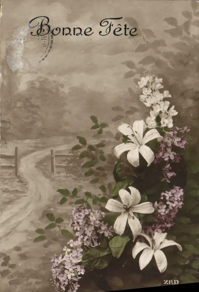 फूल और दृश्य — अच्छा त्योहार — A. Noyer, Imp. Ed. रू राविग्नन, पेरिस - आगे