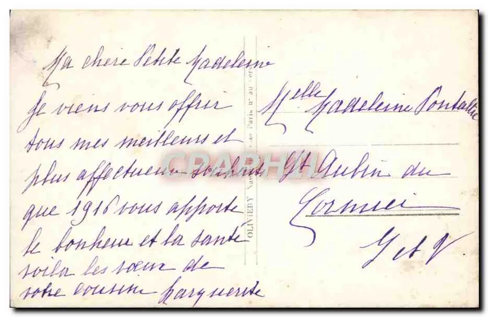 Guten Jahresbeginn — Blumendekoration mit Landschaft — Olnieby, Nr. 128 - Rückseite