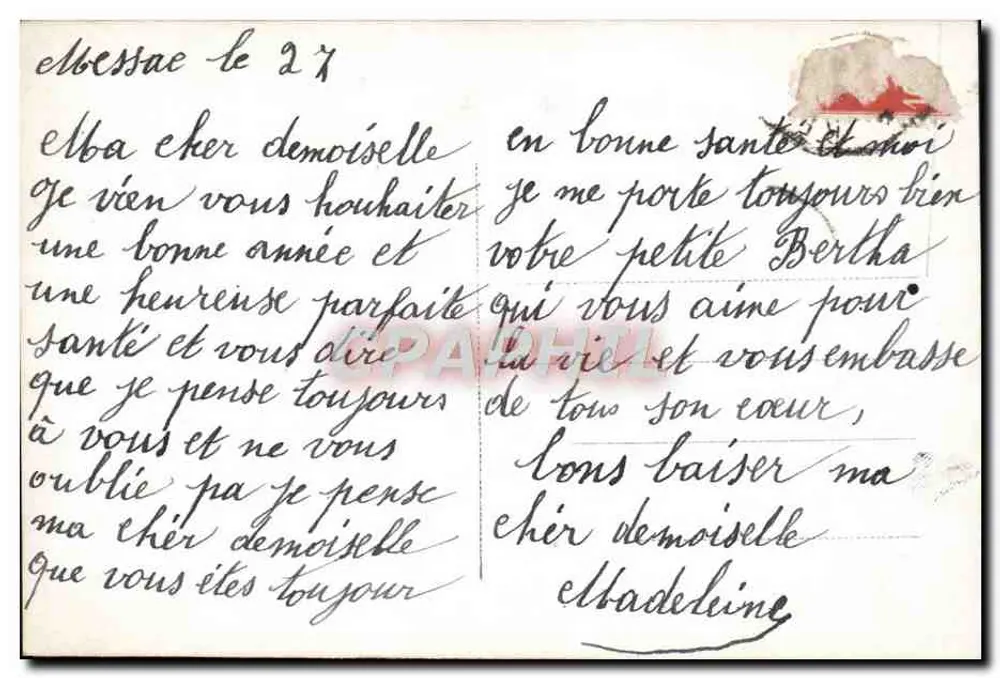 Frau mit einem Hagebuttenbouquet — farbig bedruckte Ansichtskarte — unbekannter Verlag - Rückseite
