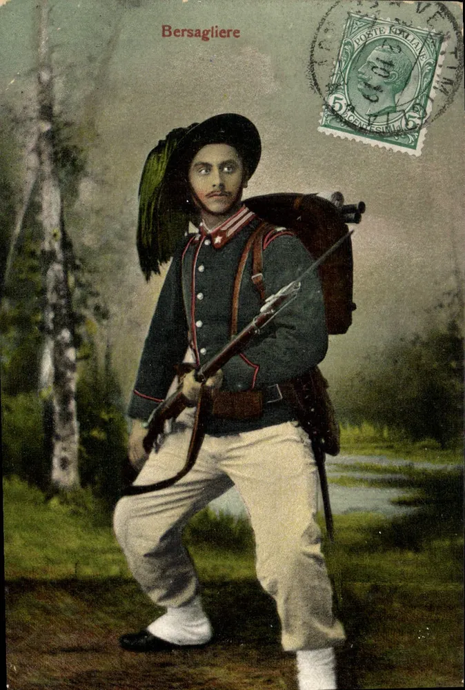 Bersaglieri — soldat en tenue de campagne — éditeur Atelier H. GURSENHEIM & CO., ZÜRICH, n° 10862 - Frente