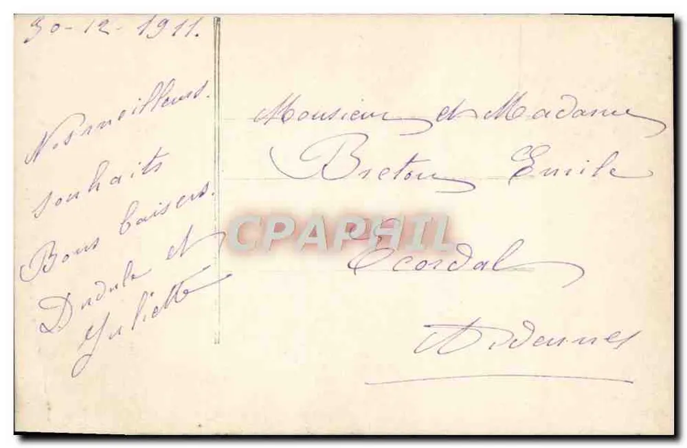 Junge Frau in farbenfrocker Kleid — mit Efeukrone — Text 'Heureuse Année' — Verlag '7528' - Rückseite