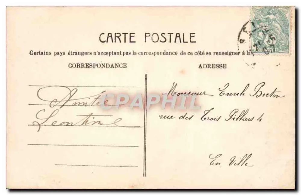 Weihnachtskarte — 'Meine besten Wünsche für Saint-Émile' — M.F. Pabos, n° G89 - Rückseite