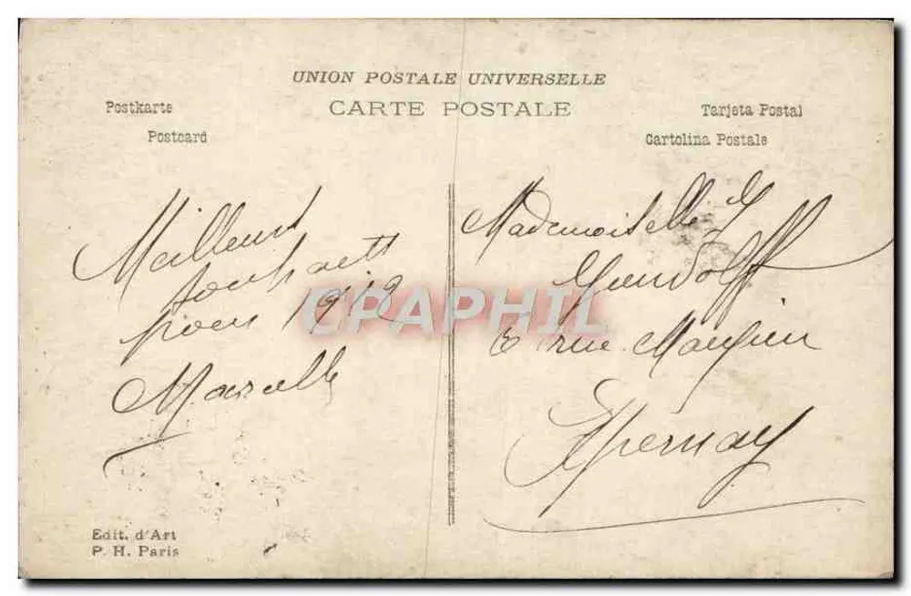 Frau mit kunstvoll geschmücktem Hut — Frohes Neues Jahr — Edit. d'Art P. H. Paris Nr. 171 - Rückseite