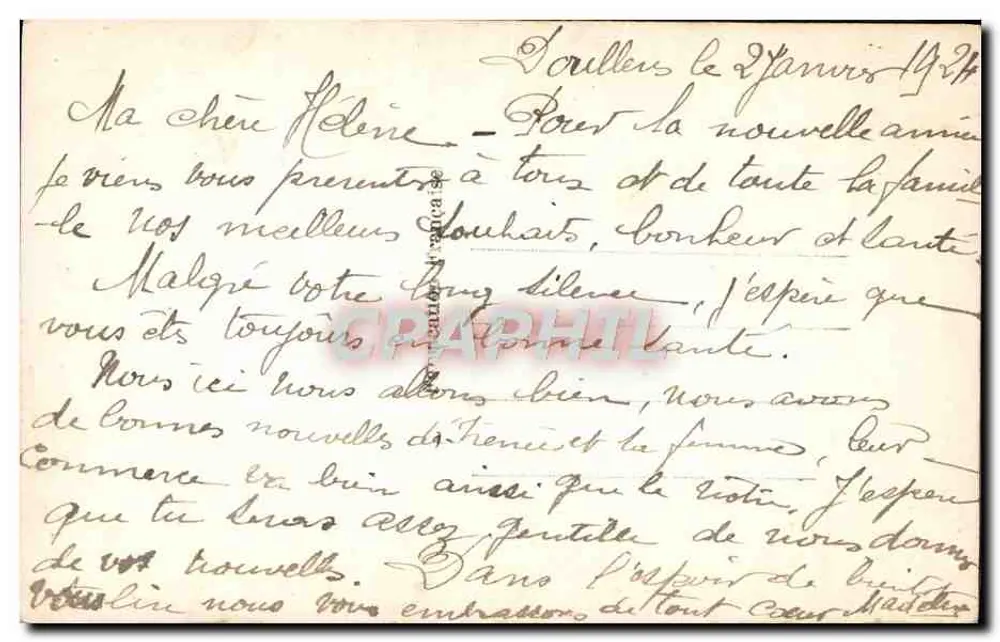 Frau in grünem Hut und Blumenstrauß — Frohe Neujahr — EK° 997 - Rückseite