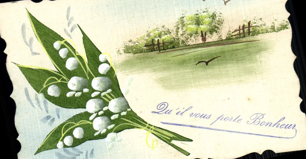 Buquê de muguet — Que ele lhe traga Felicidade — Carta postal - Frente