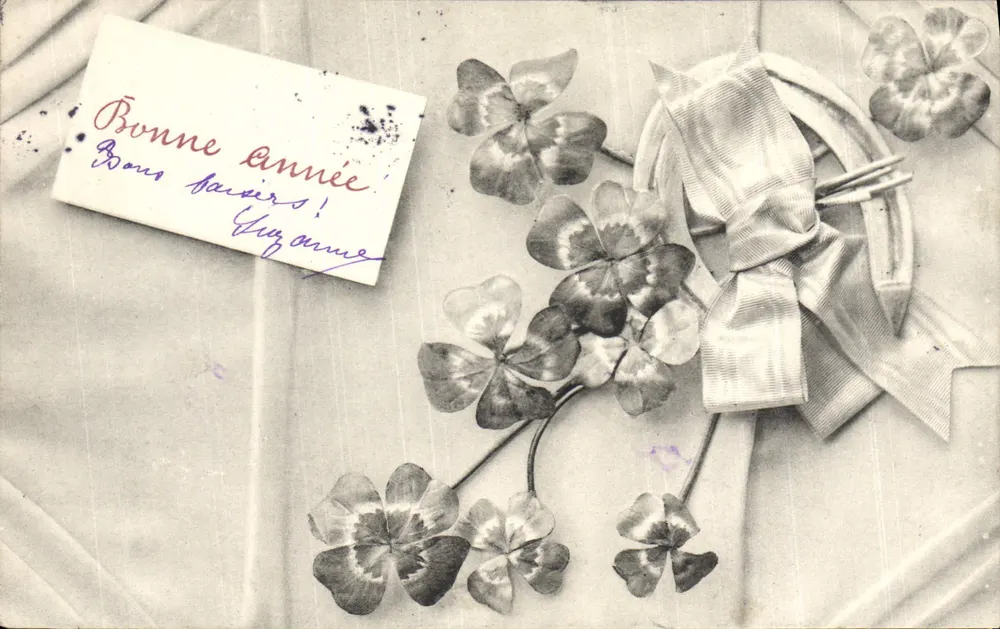 Flores de trevo e laço — editor K. F. Editeurs, série 1152 - Frente