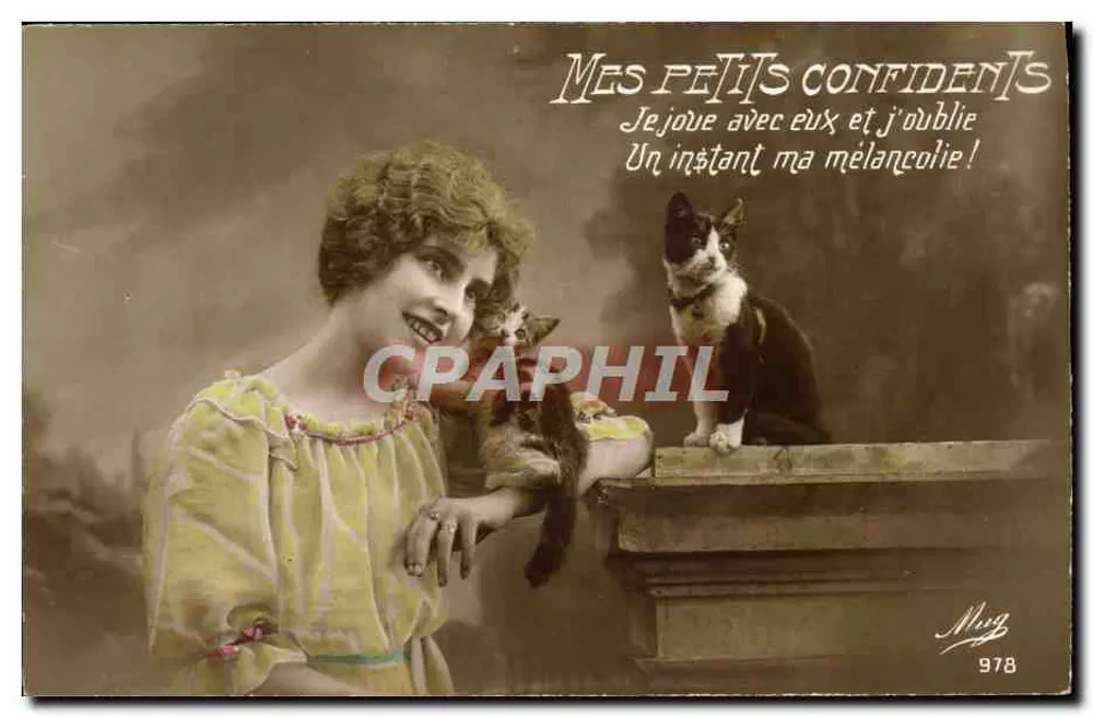 Frau mit zwei Katzen — Meine kleinen Vertrauten — Mug, n° 978 - Vorderseite