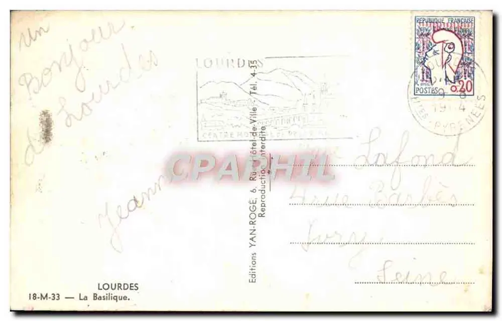 Lourdes — A Basílica — Edições YAN-ROGÉ - Verso
