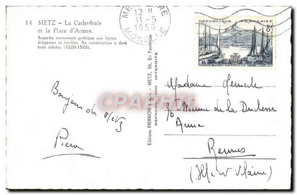 Metz — Catedral e a Praça das Armas — Edições Pierrot, n°14 - Verso