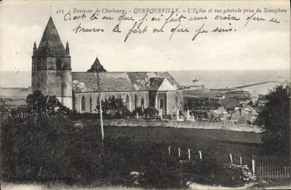 Querqueville — Die Kirche und allgemeine Aussicht vom Semaphor — Verlag: G. L. G. (Nr. 415) - Vorderseite