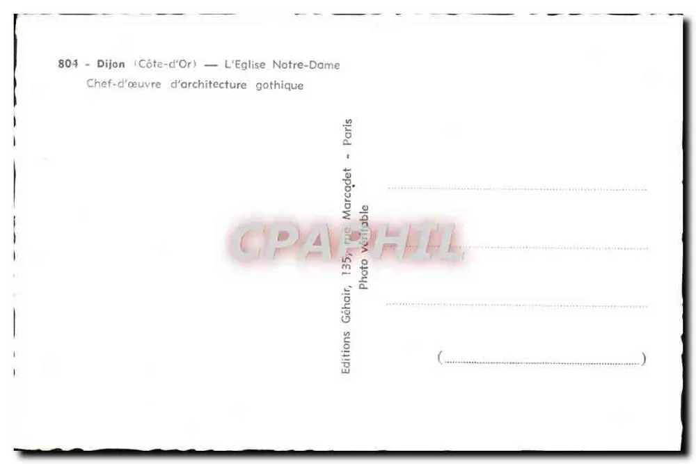 Dijon — A Igreja de Nossa Senhora — Edições Géhain, Paris - Verso