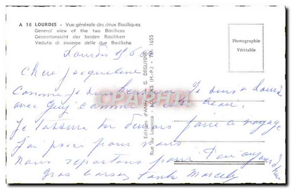 Lourdes — Vista geral das duas Basílicas — Edições d'Anfa - Verso