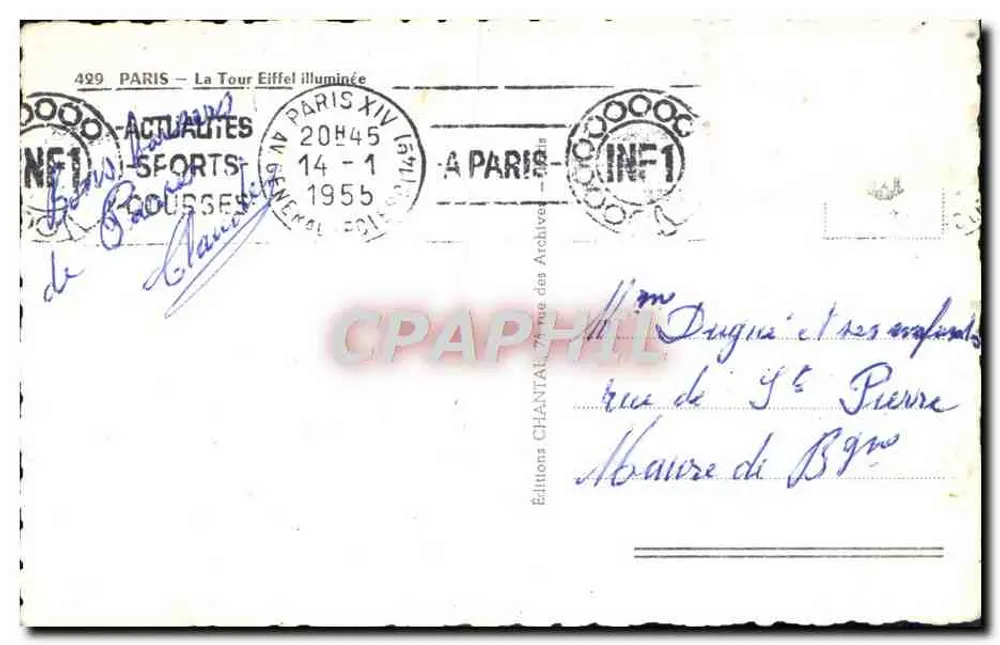 Torre Eiffel iluminada — Paris — Edições Chantal - Verso