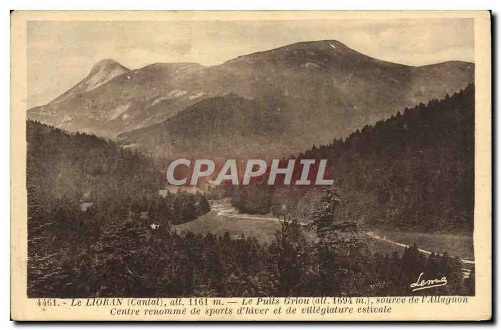 Le Lioran (Cantal), alt. 1161 m. — O Poço Griou (alt. 1694 m.), fonte do Allagnon - Frente